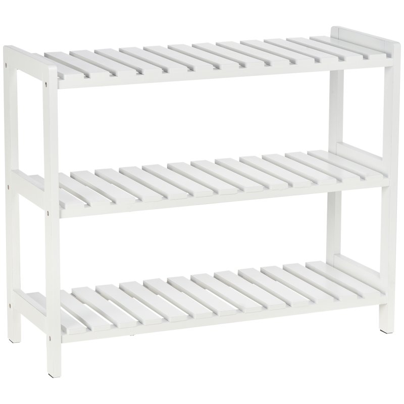 HOMCOM 3-Tier Shoe Rack Wood Frame Slatted Shelves Spacious Open Hygienic Storage Home Hallway Furniture Family Guests 70L x 26W x 57.5H cm