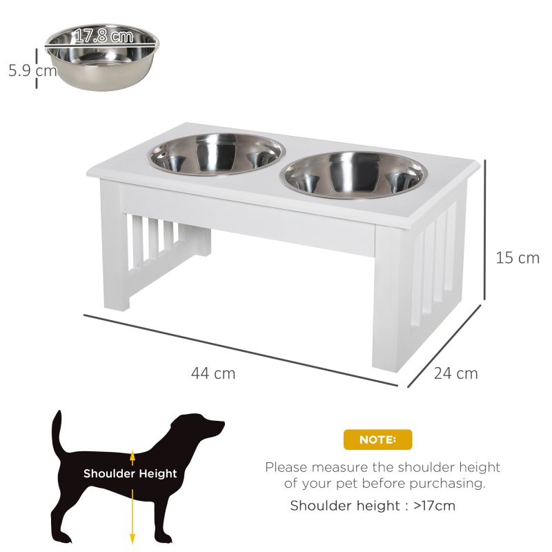 PawHut Raised Dog Bowl Feeding Bowls with Stand for Extra Small and Small Dogs Elevated Pet Bowls Water Food Feeder 44L x 24W x 15H cm - White