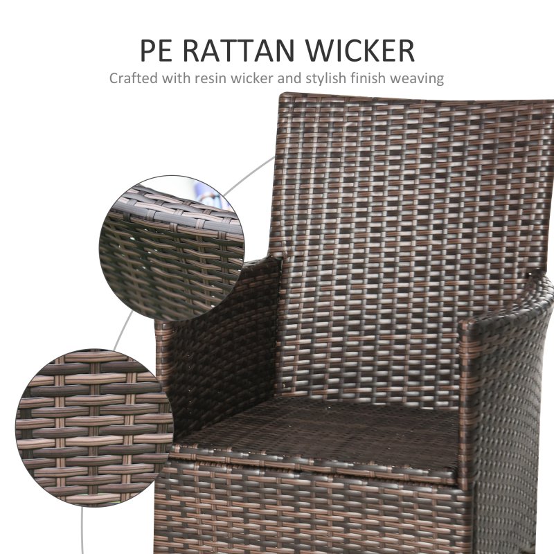 Outsunny 2 Pieces Outdoor PE Rattan Dining Chairs Set with Cushion, Garden Armchair with Armrests, High Backrest, Metal Frame Patio Wicker Furniture, Mixed Brown