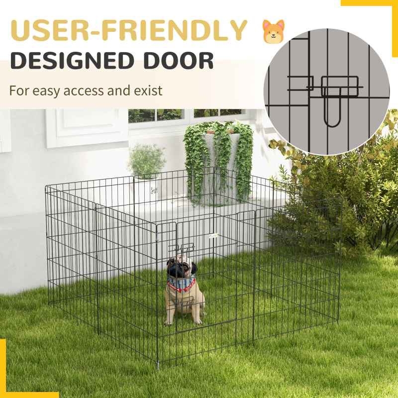 PawHut Dog Pen, 8 Panel Dog Playpen, DIY Design with Door, for Medium Dogs, Puppies, Small Animals, for Indoor/Outdoor Use, 76cm High
