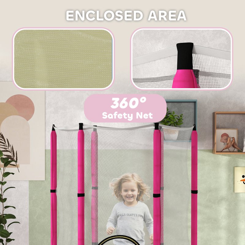 AIYAPLAY 4.6ft Kids Trampoline with Safety Enclosure Net, Recreational Toddler Trampoline for Indoor Outdoor Use, Ages 3-6 Years, Sun Pattern