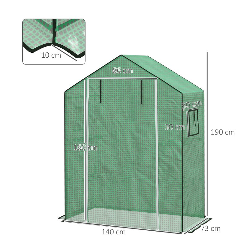 Outsunny Walk-in Greenhouse Cover Replacement with Roll-up Door and Mesh Windows, Reinforced PE Hot House Cover, COVER ONLY, 140 x 73 x 190cm, Green