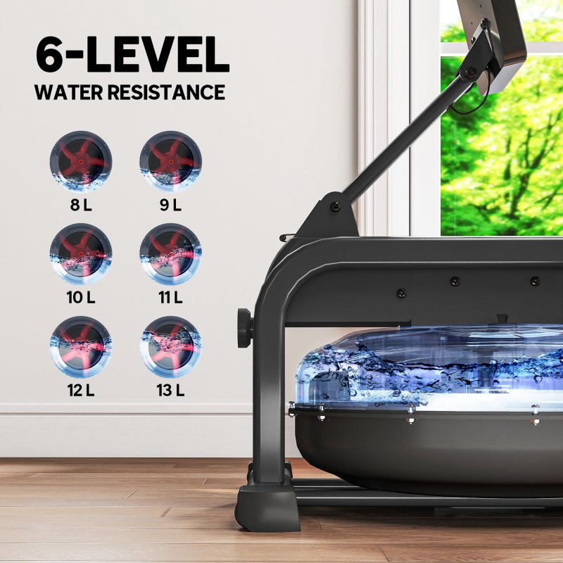 SPORTNOW Water Rowing Machine, Rowing Machines for Home Gym with Adjustable Resistance, Wheels, LCD Monitor, Elevated Tablet Holder, Vertical Storage, for Cardio Training