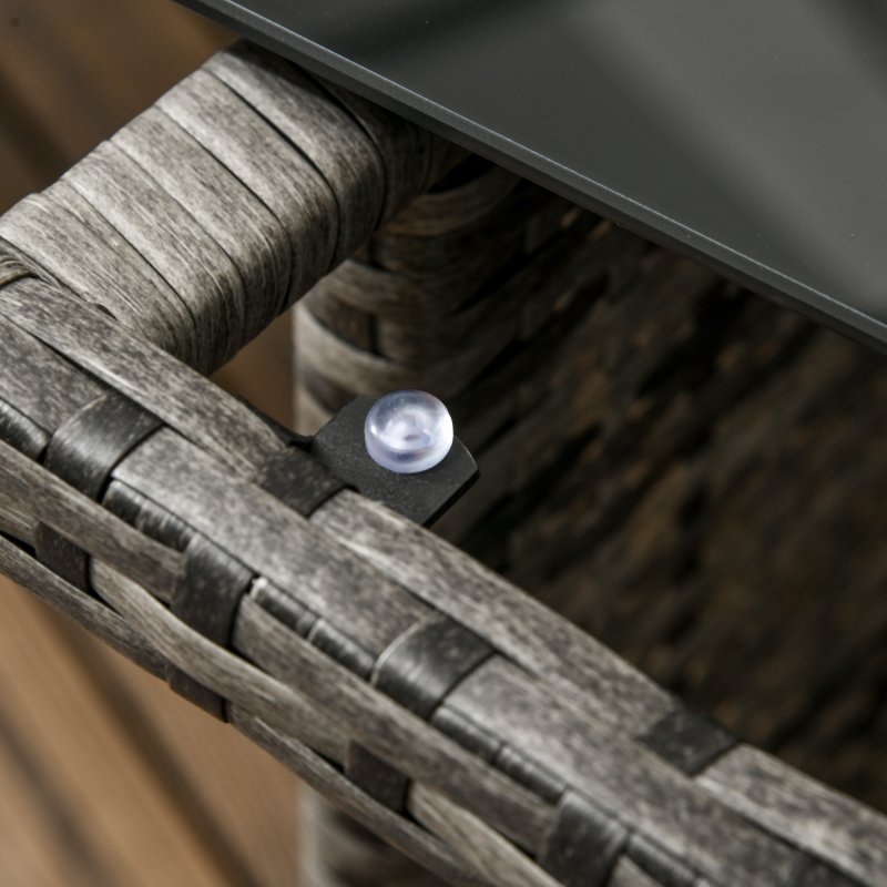 Outsunny 6 Pieces Rattan Garden Furniture Set, 8-Seater Garden Corner Sofa Set with 3 Loveseats, Glass Top Table, Footstools, Outdoor Conservatory Furniture with Cushions for Patio, Dark Blue