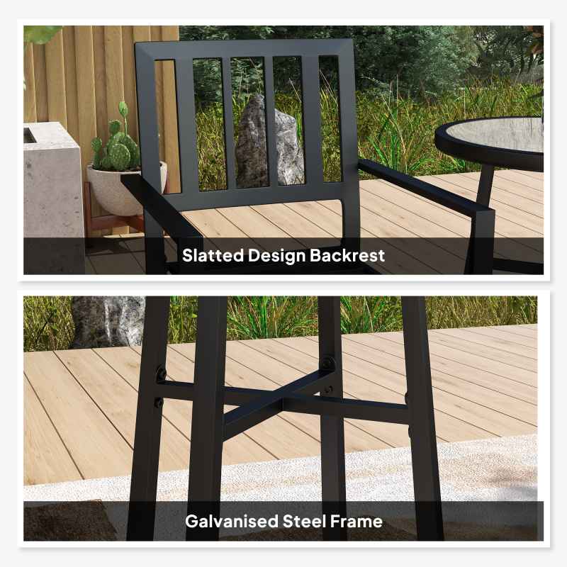Outsunny 3 Piece Patio Bistro Set, Garden Dining Set with Plastic Top, 2 Stackable Chairs, Galvanised Steel Frame, Outdoor Dining Set for Balcony, Deck, Grey