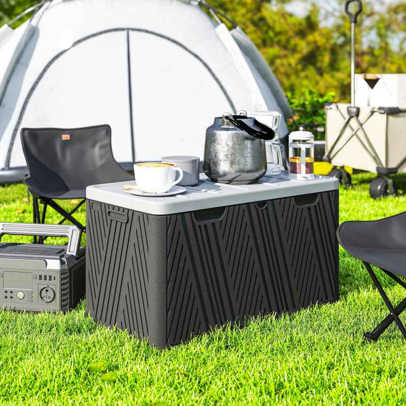 Outsunny 380L Garden Storage Box Outdoor Storage Box Waterproof with Lockable Lid and Moulded Handles, Double-Layer HDPE Deck Box, 115 x 60 x 60 cm