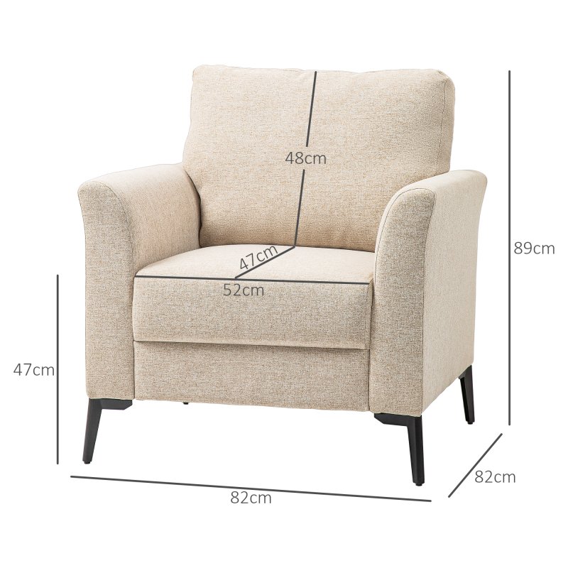 HOMCOM Modern Armchair, Upholstered Linen Fabric Accent Chair with Metal Legs, Wood Frame and Thick Padded Cushion for Living Room Bedroom Office, Beige