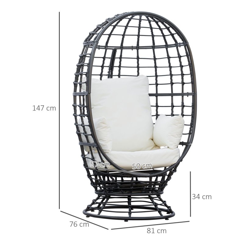 Outsunny 360?? Swivel Egg Chair, Garden Rattan Swivel Chair with Thickened Cushion and Pillow, 150 KG Capacity for Indoor Outdoor, Balcony, Patio, Black