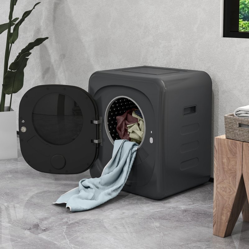 HOMCOM 4kg Vented Tumble Dryer with Deodorize, Smart Mode, 800W Compact Tumble Dryer with Stainless Steel Tub, Front Load, for Flat, Home, RVs, Grey