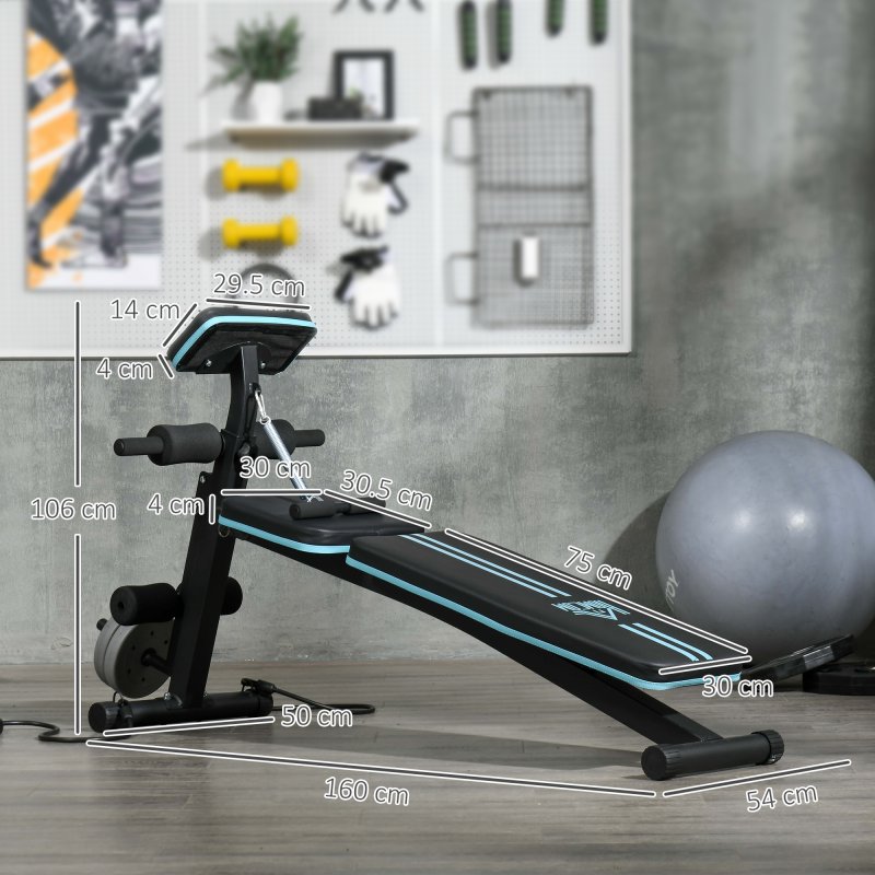 HOMCOM Foldable Weight Bench, Strength Training Sit Up Bench, Incline Decline Bench with 7-Level Backrest, Leg Extension Machine, Preacher Pad and Resistance Band for Home Gym Workout, Blue