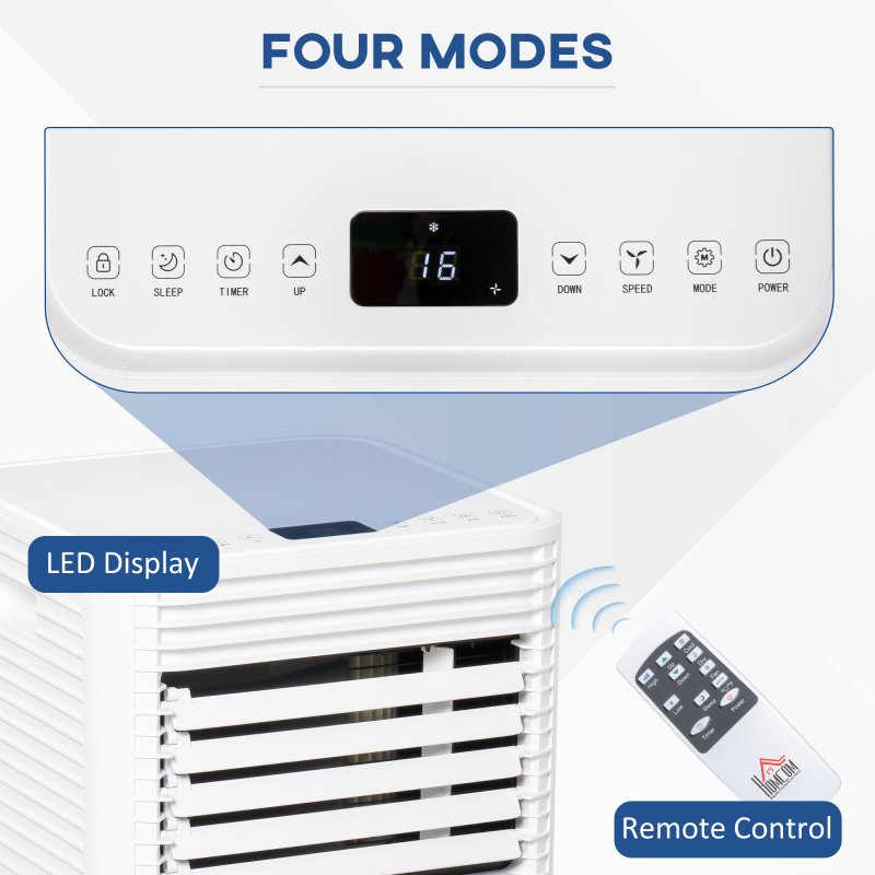 HOMCOM 7000 BTU Portable Air Conditioner for Cooling Dehumidifier Fan, Air Conditioning Unit for Room up to 26m², with Remote, 24H Timer, Window Mount Kit, R290, A Energy Efficiency, 785W