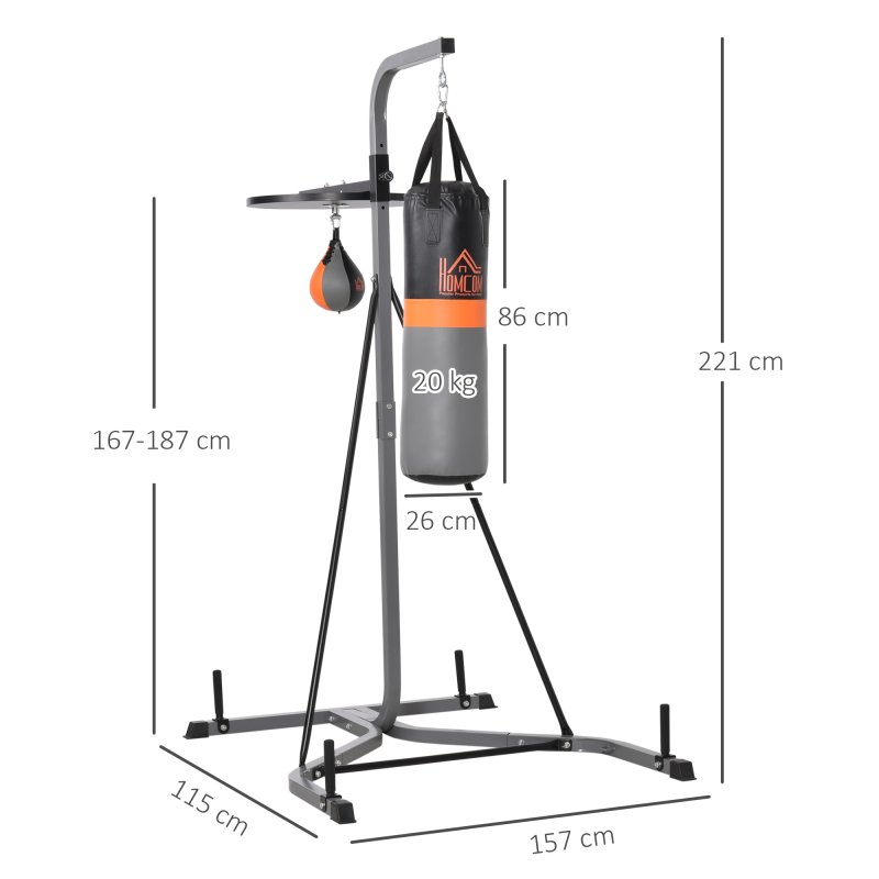 HOMCOM Freestanding Boxing Punch Bag & Speed ball Station, for Home Gym, Grey