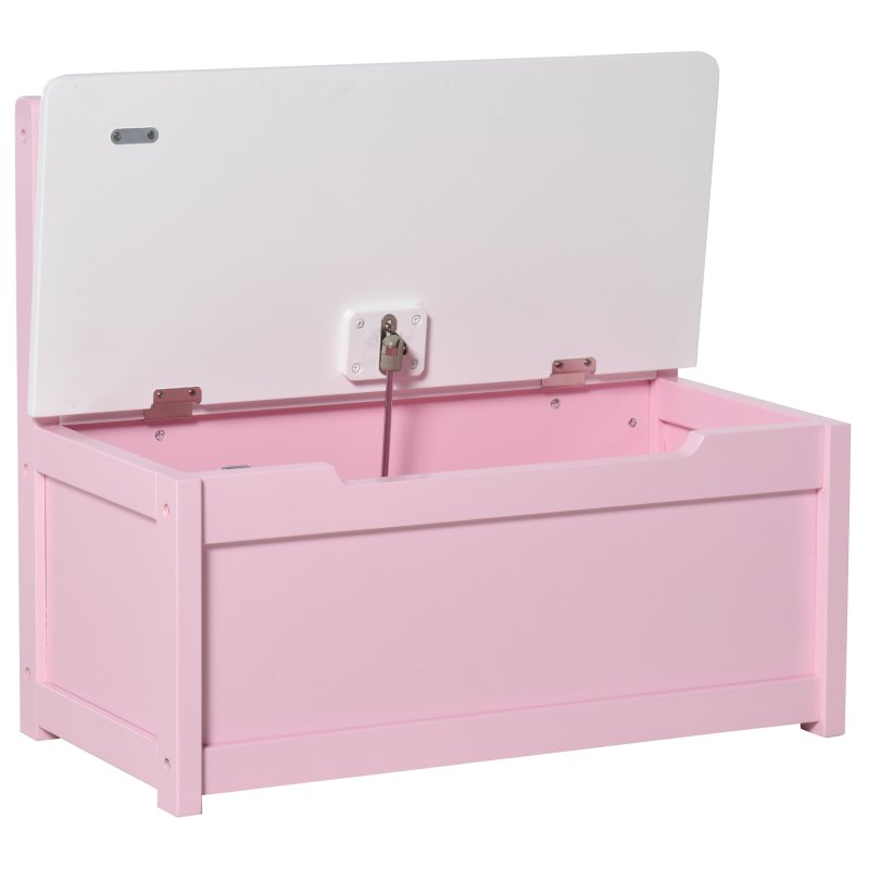 HOMCOM 2 In 1 Wooden Toy Box, Kids Seat Bench Storage Chest Cabinet Organiser w/ Safety Pneumatic Rod, 60 x 30 x 50cm - Pink