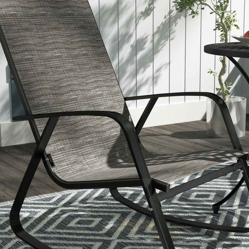 Outsunny Garden Rocking Chair, Ergonomic Outdoor Rocking Chair with Armrests, High Backrest, Steel Frame Relaxing Rocker Armchair Seat for Patio, Balcony, Porch, Light Brown