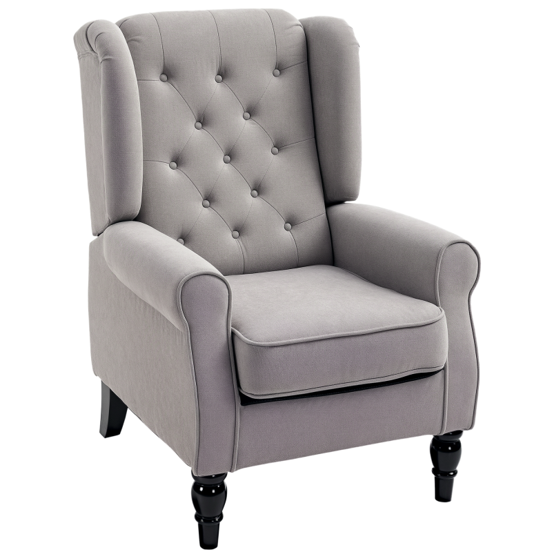 HOMCOM Retro Accent Chair, Linen Wingback Armchair with Wood Frame Button Tufted Design for Living Room Bedroom, Grey
