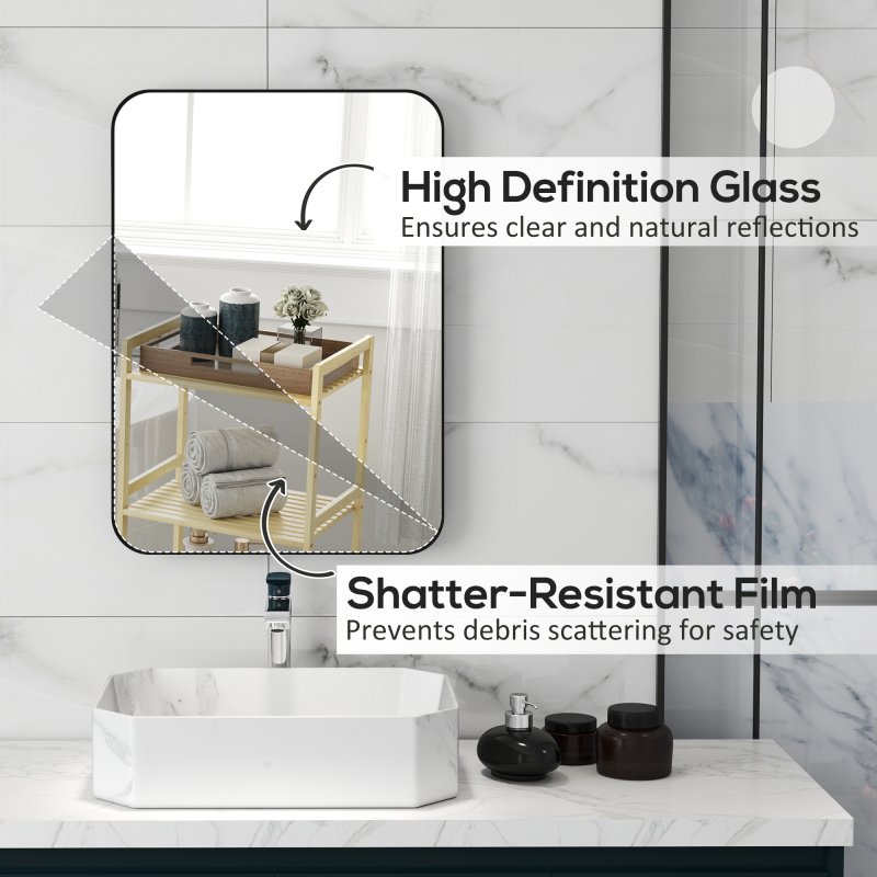 HOMCOM Rectangle Bathroom Mirror, 50 x 70cm Metal Framed Wall Mirror, Decorative Mirror for Bedroom, Living Room, Entryway, Black