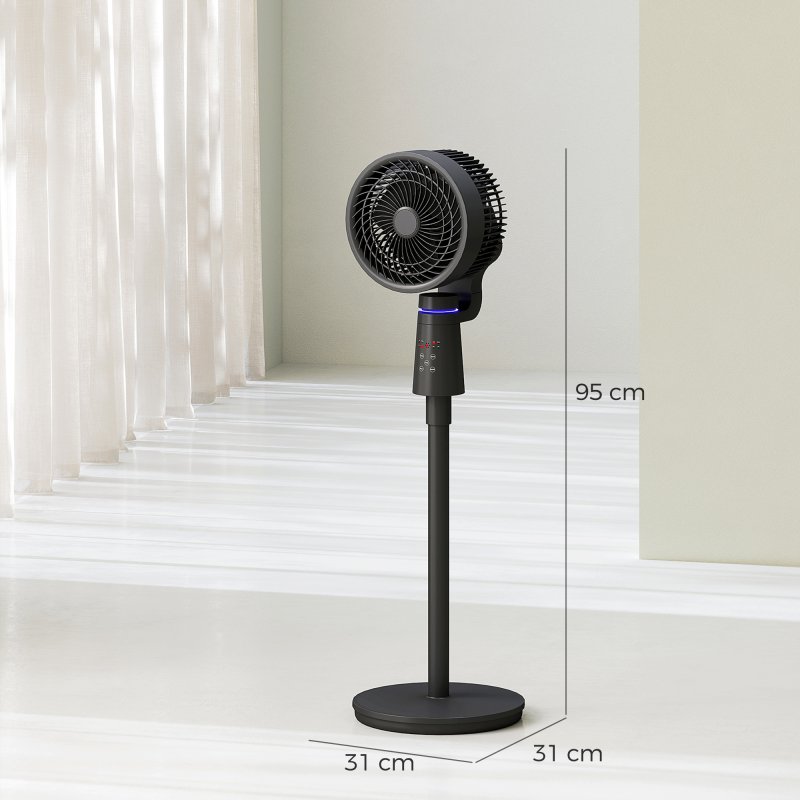 HOMCOM 7" Pedestal Fan, 70°+90° Oscillating Air Circulator with Remote Control, 7H Timer, 3 Speeds, Standing Fan for Home Office, Bedroom, Black