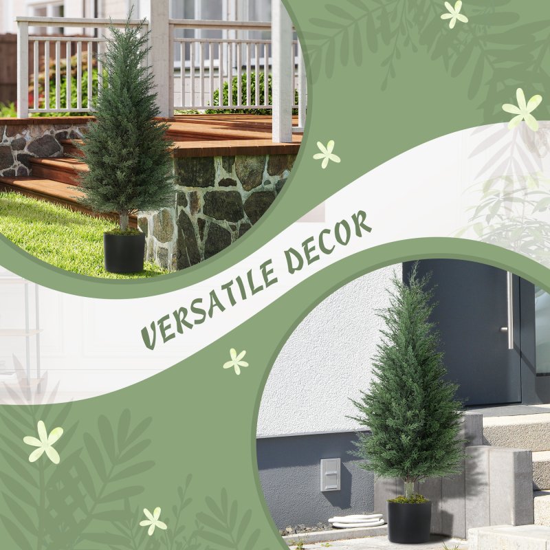 HOMCOM Set of 2 Decorative Artificial Plant, 90 cm Cypress Tree with 362 Leaves in Pot, UV-Resistant Plastic Fake Tree for Indoor Outdoor Home Office