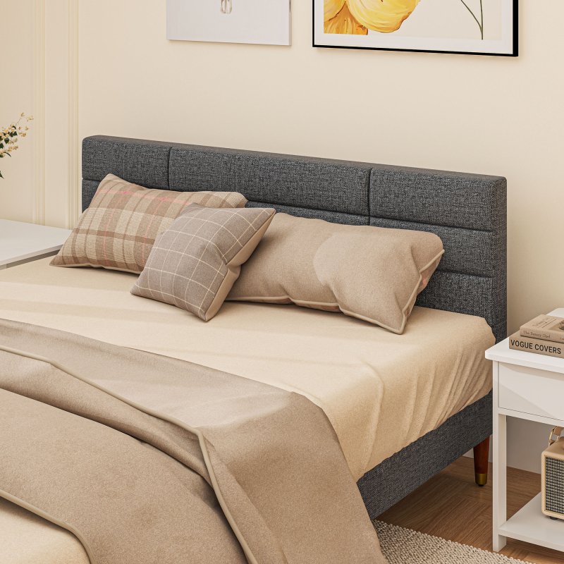 HOMCOM 5ft King Bed Frame with Underbed Storage, Upholstered Platform Bed Frame with Tufted Headboard and Wood Slat Support, No Box Spring Needed, Easy Assembly, Grey