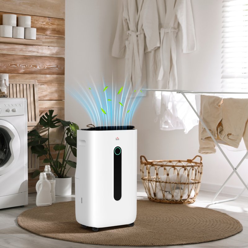 HOMCOM 20L/Day Dehumidifier with Air Purifier and HEPA Filter, 24H Timer, 4 Modes, Electric Moisture Air Dehumidifier for Home Laundry Basement, White