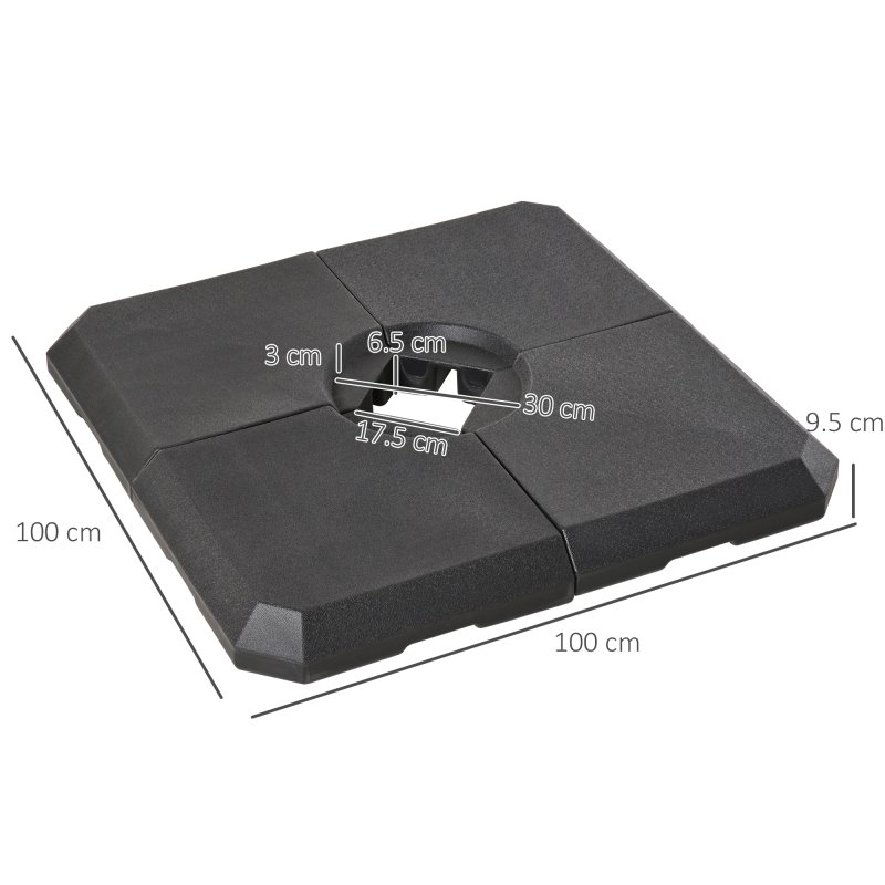 Outsunny Set of 4 Parasol Base Stand Weights for Cantilever Parasols, Water and Sand Filled, Up to 120kg, Black