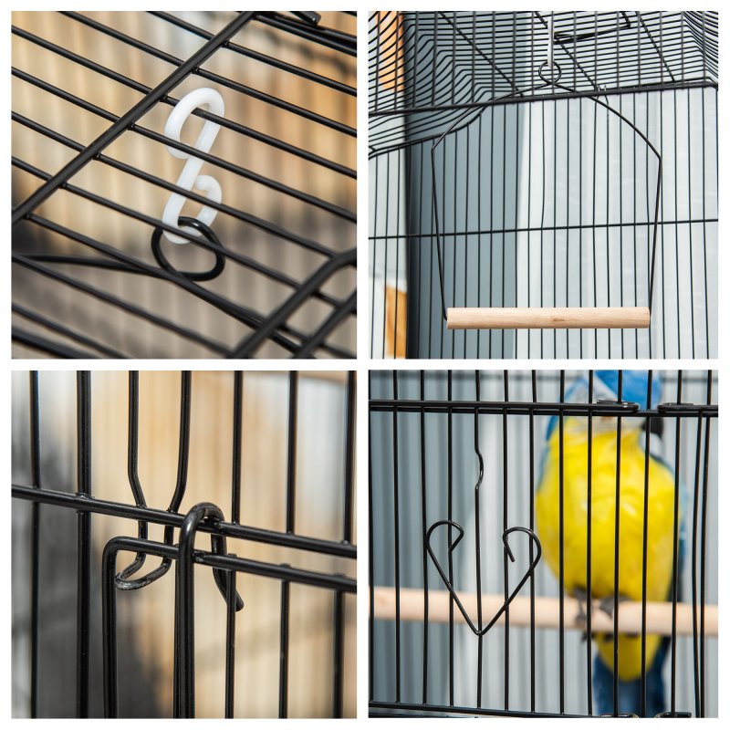 PawHut Bird Cage with Perches, Food Bowls, Swing, Parrot Cage for Budgie, Parakeet, Small Bird, 46.5 x 35.5 x 92cm, Black
