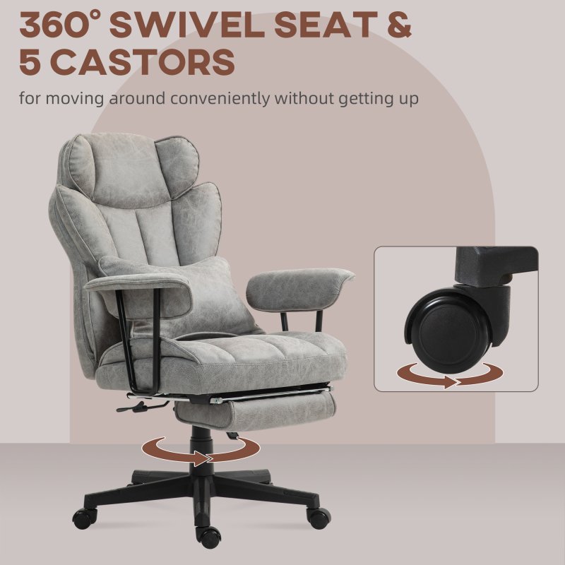 HOMCOM Office Chair, Ergonomic Desk Chair with Foot Rest, Lumbar Support, Reclining Function and Wide Seat, Height-Adjustable High Back Swivel Rolling for Home Office, Support up to 180 kg, Grey