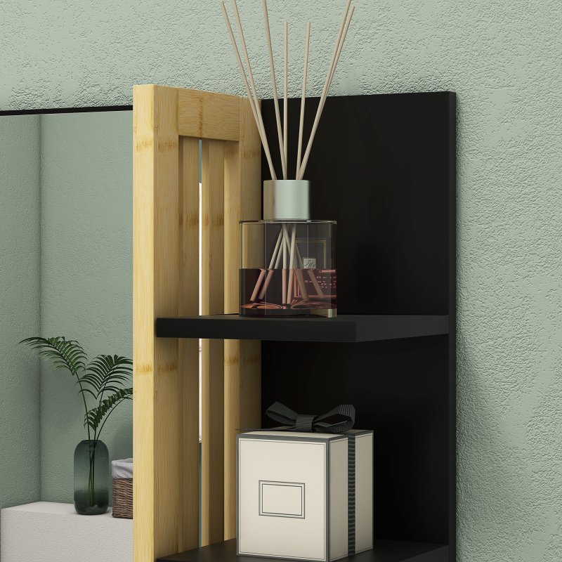 HOMCOM Modern Bathroom Mirror with Shelf, Wall-mounted Vanity Mirror with 4 Storage Shelves and Bamboo Panel for Make Up