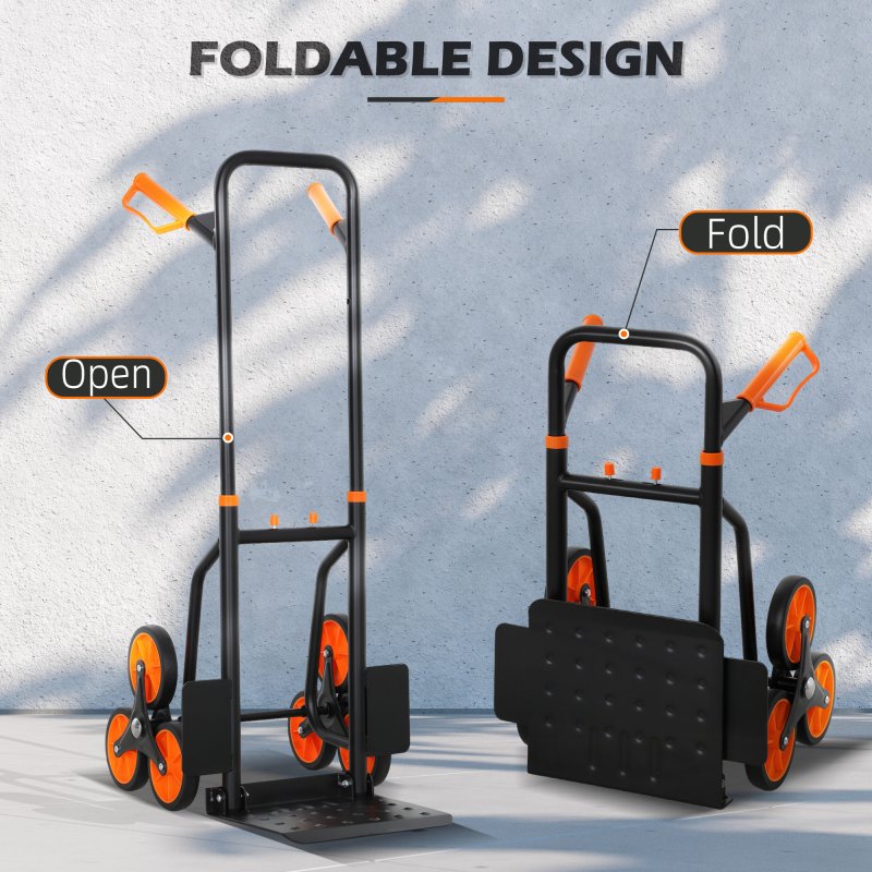 DURHAND Steel Folding Hand Truck, Heavy Duty Foldable Trolley on Wheels, Multi-Purpose Sack Truck Moving Trolley, 120kg, Orange