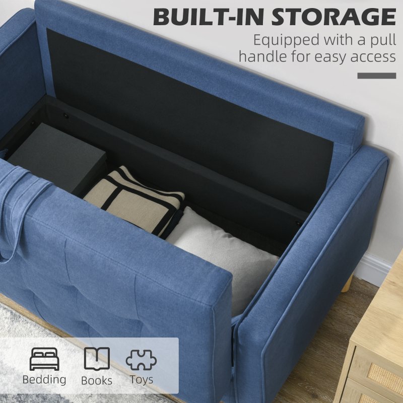 HOMCOM Modern 2 Seater Sofa with Hidden Storage, 117cm Tufted Cotton Couch with Wood Legs, Compact Loveseat for Living Room, Kitchen