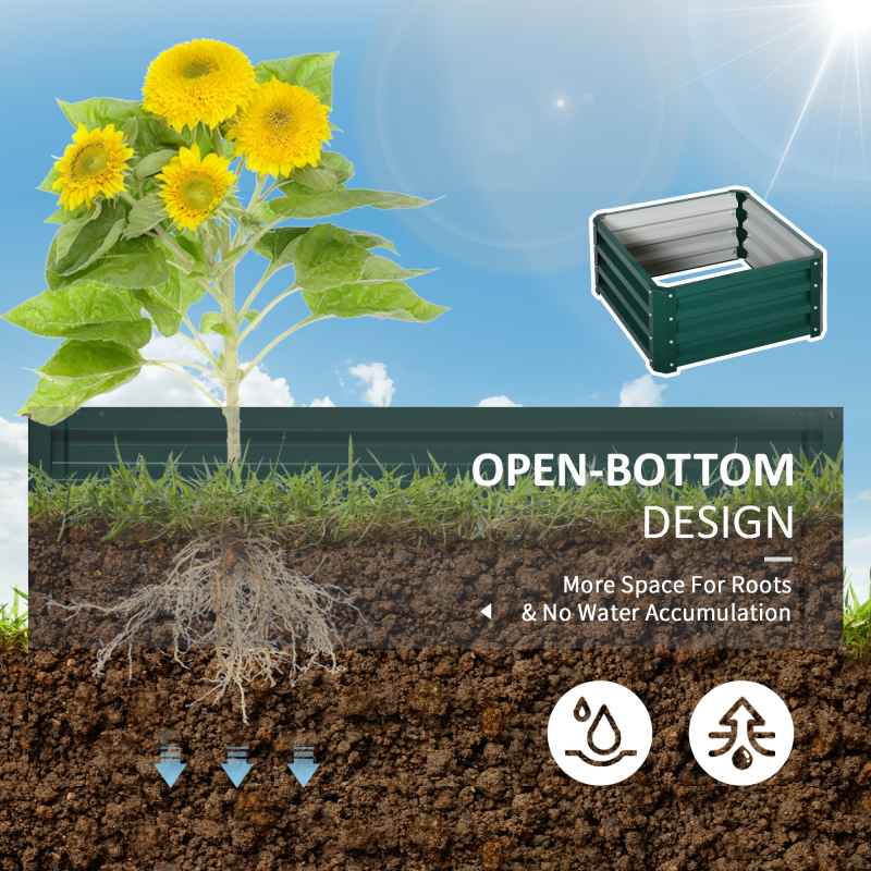 Outsunny Set of 2 Raised Garden Bed, Outdoor Planter Box with Galvanised Steel Frame for Growing Vegetables, Flowers and Herbs, 60 x 60 x 30.5 cm, Green