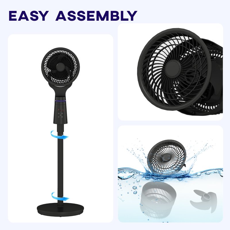 HOMCOM 7" Pedestal Fan, 70°+90° Oscillating Air Circulator with Remote Control, 7H Timer, 3 Speeds, Standing Fan for Home Office, Bedroom, Black