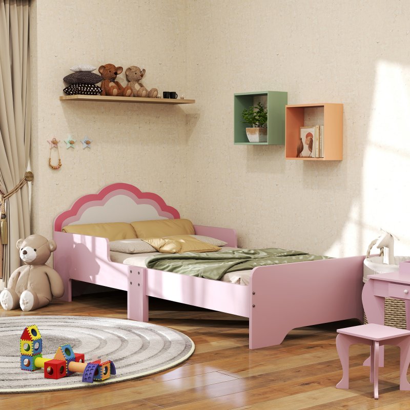 ZONEKIZ Toddler Bed Frame, Kids Bedroom Furniture, Cloud-Design Princess Bed, 143 x 74 x 55cm - Pink