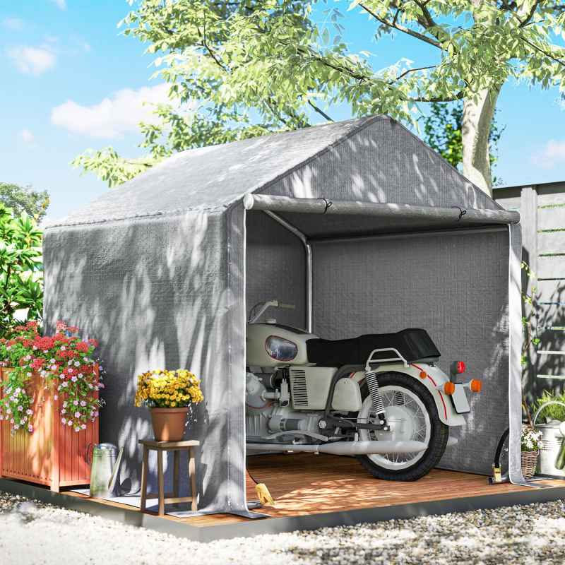 Outsunny 2 x 2 x 2 m Garden Shed Tent, Outdoor Storage Shed for Bike Motorbike Tool with Galvanised Steel Frame, Waterproof & UV-Resistant, Grey