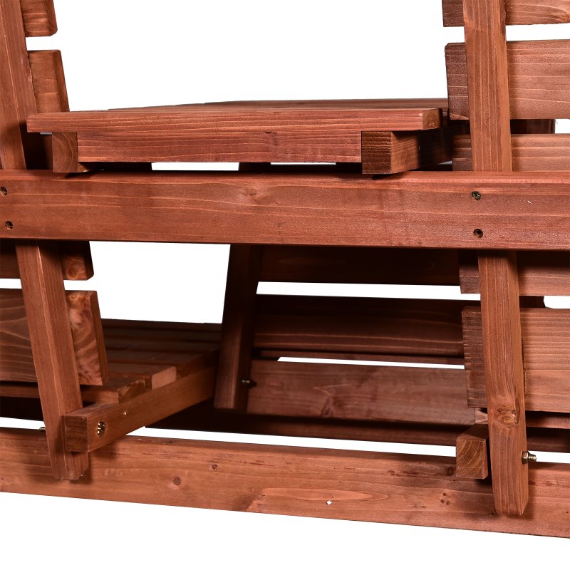 Outsunny 2 Seater Wooden Garden Bench with Convertible Middle Table, Outdoor Three-Seater Bench for Patio, Park, Porch, Orange