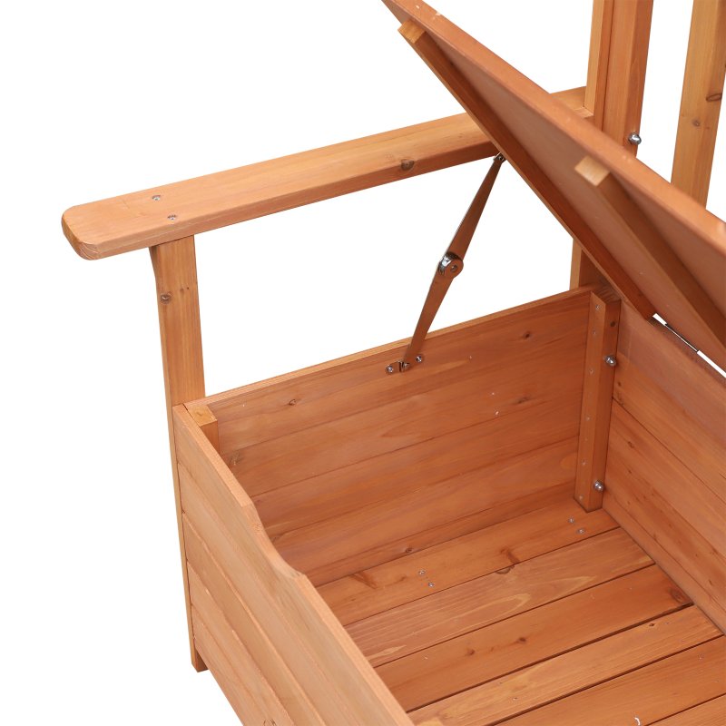 Outsunny Outdoor 2 Seater Garden Bench, Wooden Bench with Storage, Garden Storage Bench with Backrest, Arm Rests for Outdoor Patio Porch, 112 x 84 x 58 cm, Natural