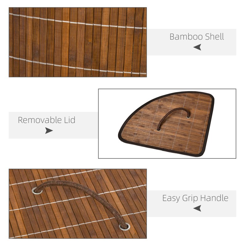 HOMCOM Bamboo Laundry Basket with Lid, 55 Litres Laundry Hamper with Removable Washable Lining,  Corner Washing Baskets, 38 x 38 x 57cm, Brown