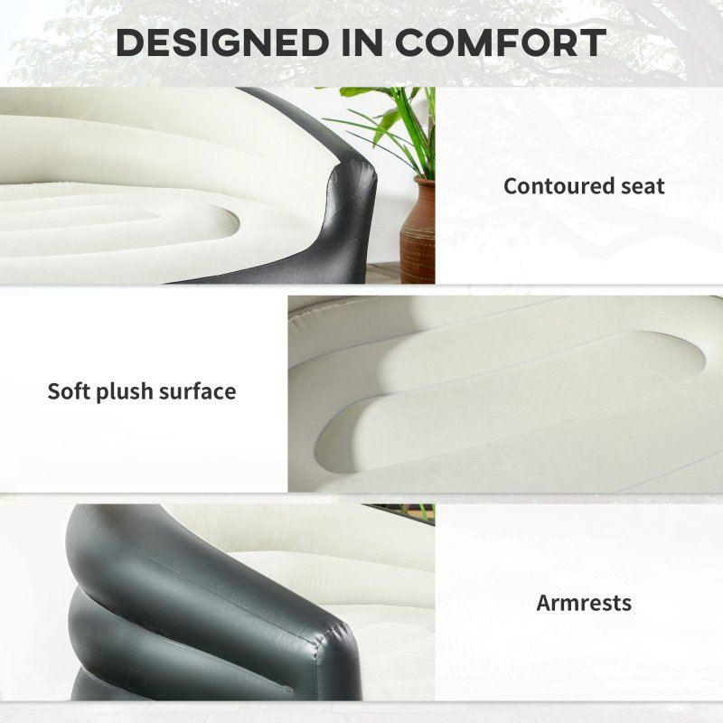 Outsunny 2 Person Inflatable Sofa Couch, Inflatable Chair with Soft Plush Fabric, for Camping, Gaming, Reading and Movie Watching, Grey