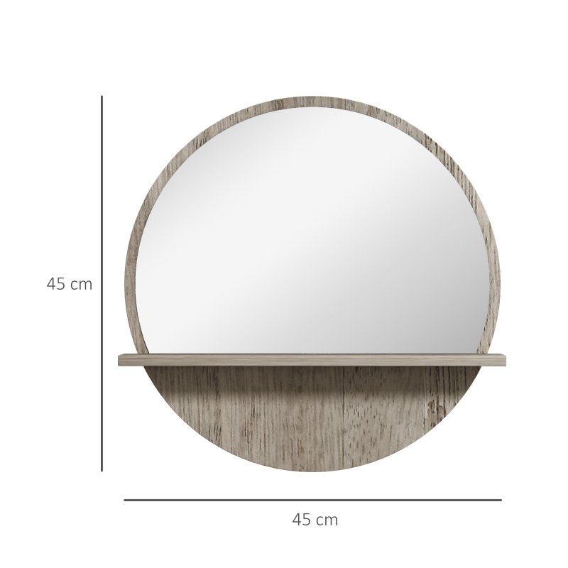 kleankin 45cm Wall Mounted Bathroom Mirror, Round Mirror with Shelf, Framed Makeup Mirror for Home Decoration