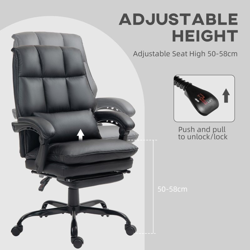 HOMCOM Executive Office Chair with Footrest, PU Leather High Back Desk Chair with Lumbar Support, Swivel Computer Chair with Adjustable Height and Padding Armrests, Black