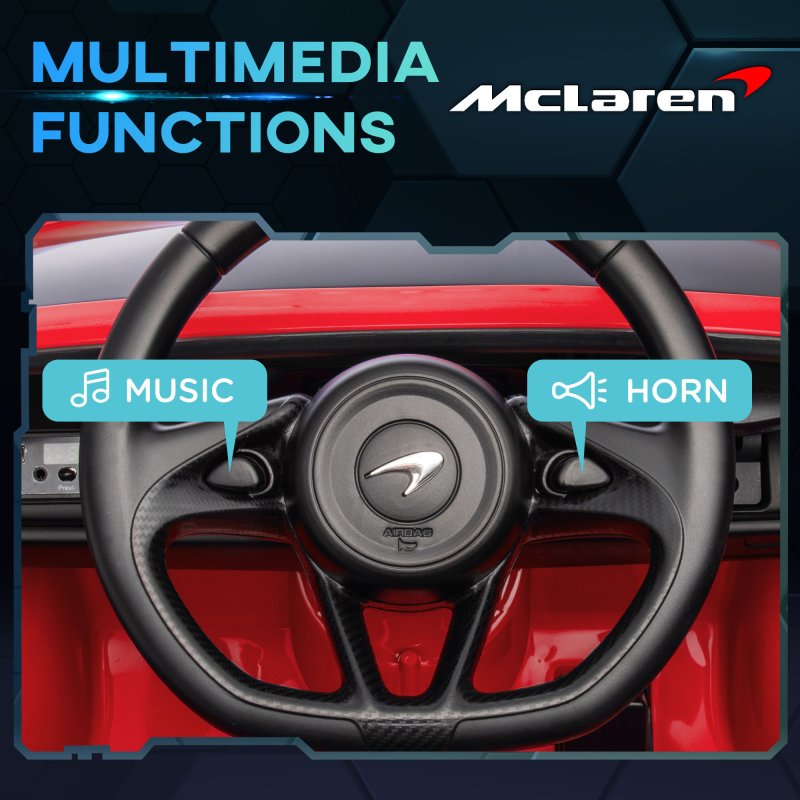 HOMCOM McLaren Licensed 12V Kids Electric Ride-On Car with Butterfly Doors, Powered Electric Car with Remote Control, Music, Horn, Headlights, MP3 Slot, Suspension Wheels, for Ages 3-6 Years - Red