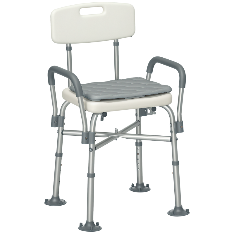 HOMCOM Aluminium Shower Chair with Backs and Arms, Height Adjustable Shower Seat with Removable Padded Cushion, Bath Stool for Seniors, Disabled, Pregnant, White