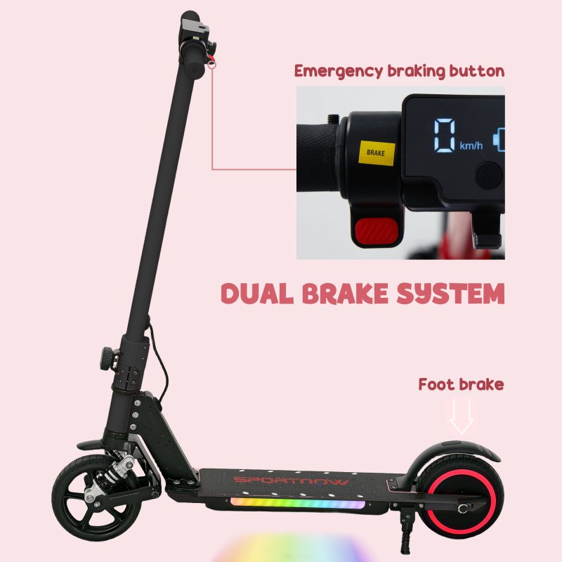 SPORTNOW Electric Scooter for Kids, Folding E Scooter for Age 6-14 with Dual Brakes, Up to 14 KM/H, Maximum Range 6 KM, 6.8kg Lightweight, Front Suspension, LED Colourful Lights, Black