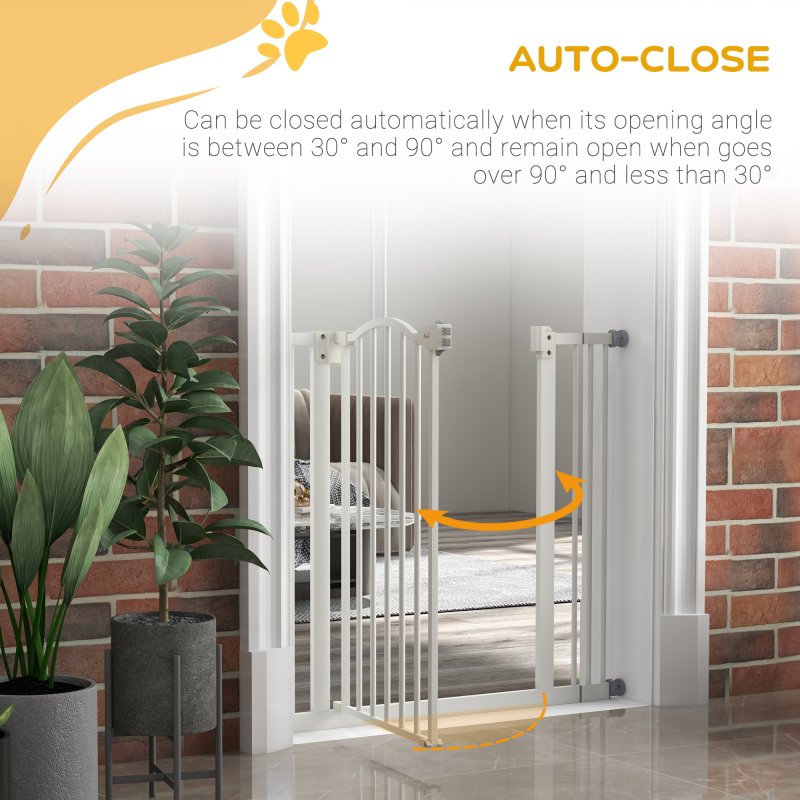 PawHut Pressure Fit Dog Stair Gate No Drilling Safety Gate Auto Close for Doorways, Hallways, 74-87cm Adjustable, 78cm Tall, White