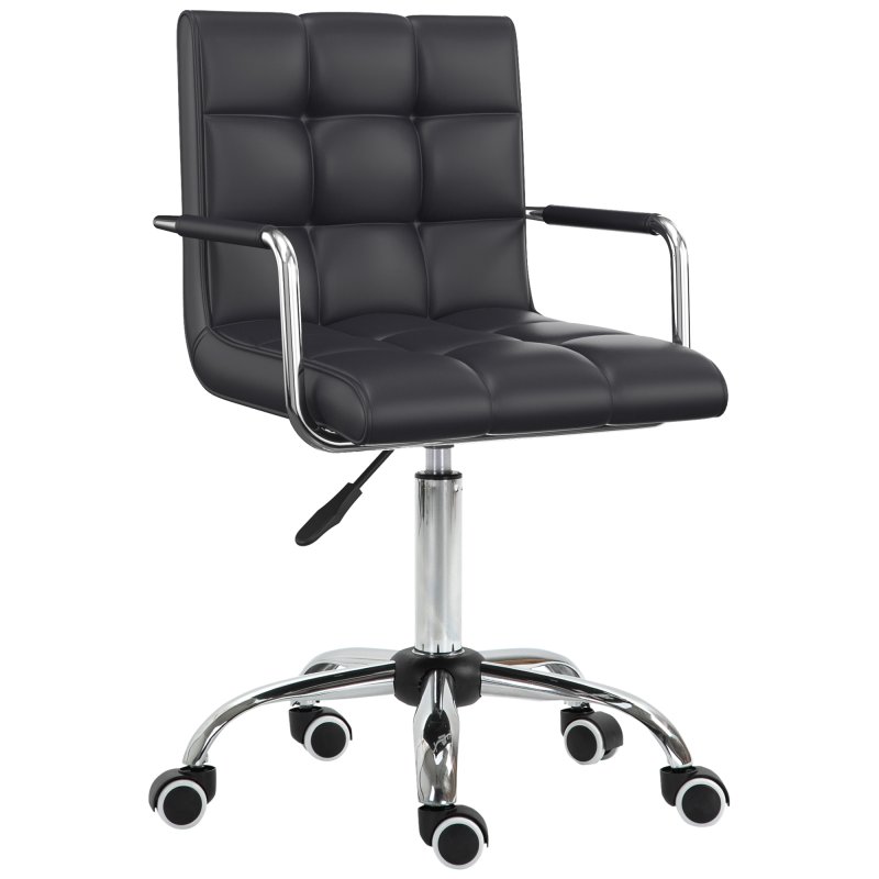 Vinsetto Office Chair, Makeup Vanity Chair, Mid Back Computer Chair, PU Leather Swivel Study Chair with Adjustable Height, Armrest and Rolling Wheels