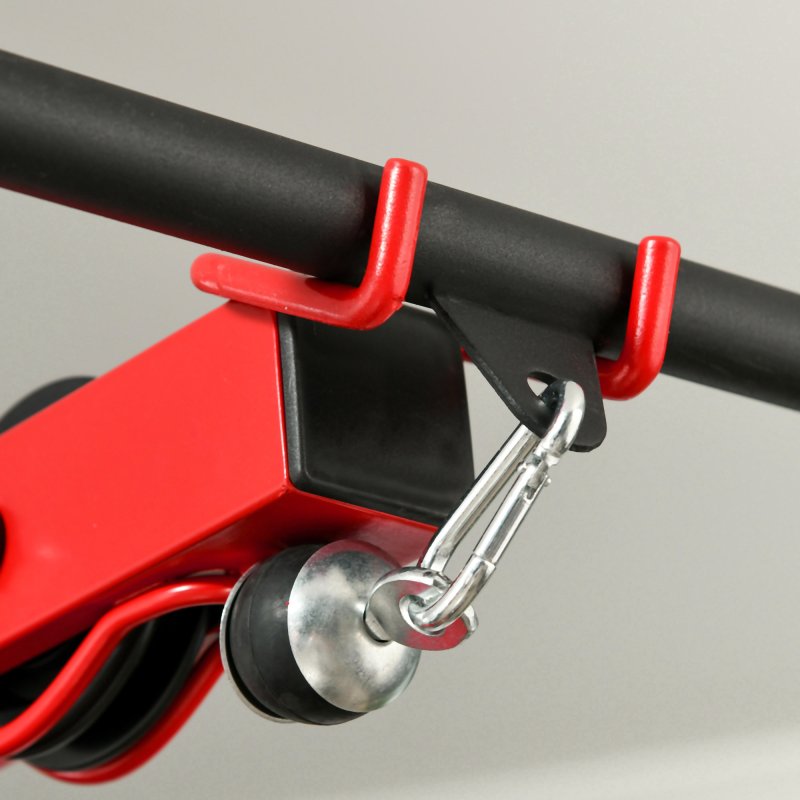 SPORTNOW Lat Pull Down Machine with Adjustable Seat, High and Low Pulley Cable Machine with Flip-Up Footplate, Multi-Function Home Gym Fitness Equipment - Red