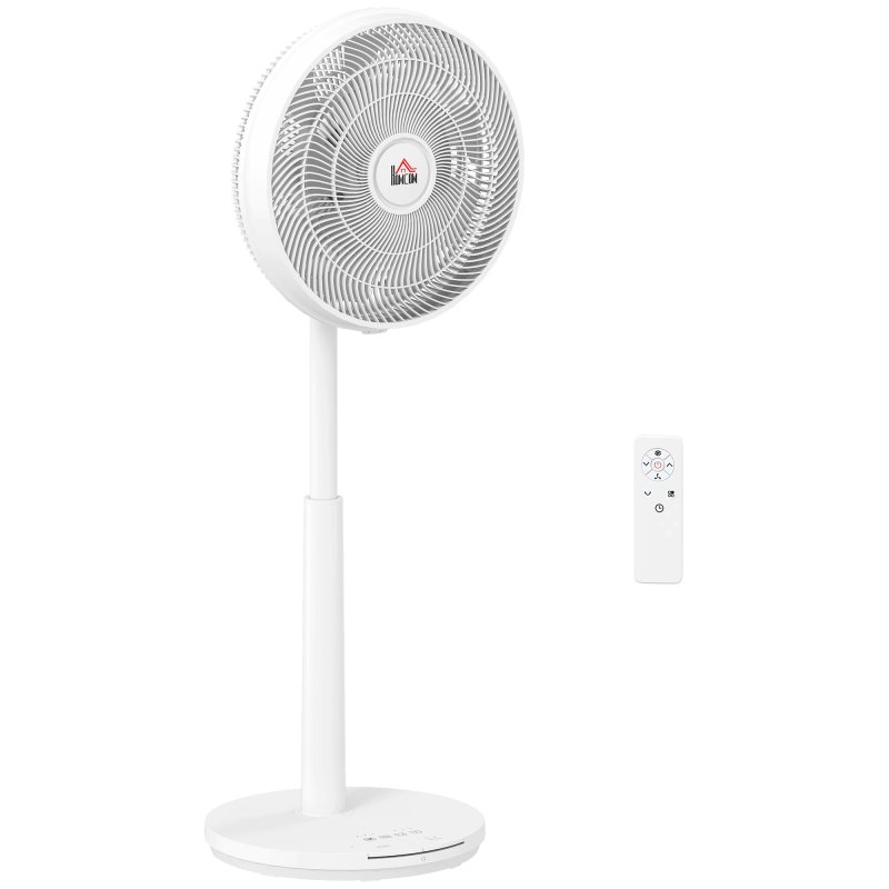 HOMCOM 16" Standing Pedestal Fan, Electric Cooling Floor Fan, Quiet, 80° Oscillating, Adjustable Tilt and Height, 12 Speed, 15H Timer, Remote Control, Sleep Mode, for Home Office Bedroom, White
