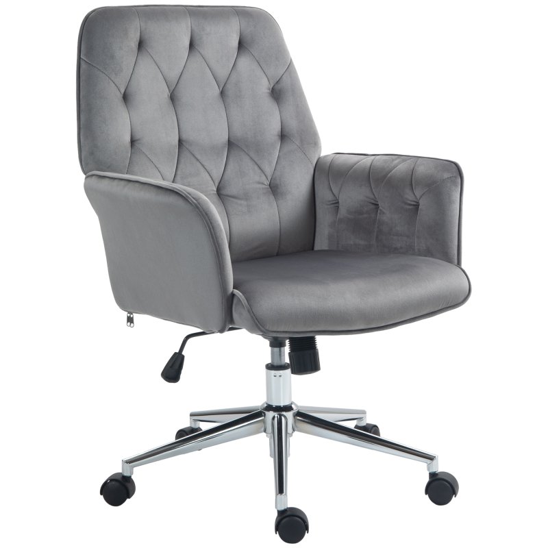 Vinsetto Office Desk Chair, Velvet-Feel Fabric Vanity Chair with Height Adjustable, Armrest, Swivel Chair for Home, Dark Grey