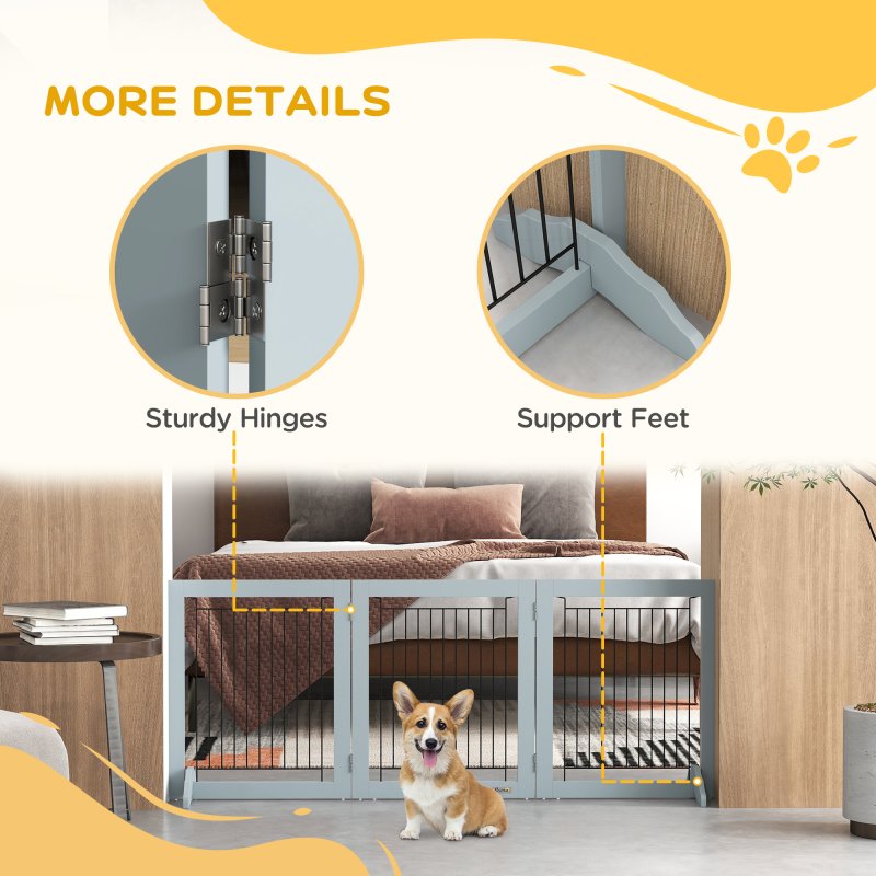 PawHut Freestanding Dog Cate, Foldable Wooden Pet Gate with  - 61cm Tall, for Stairways, Doorways, Hallways, Small Dogs - Grey