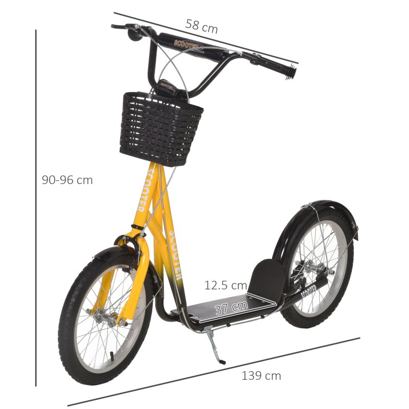 HOMCOM Kids Scooter, Kick Stunt Scooter with Adjustable Handlebar, Dual Brakes, Basket, Cupholder, Mudguard, 16